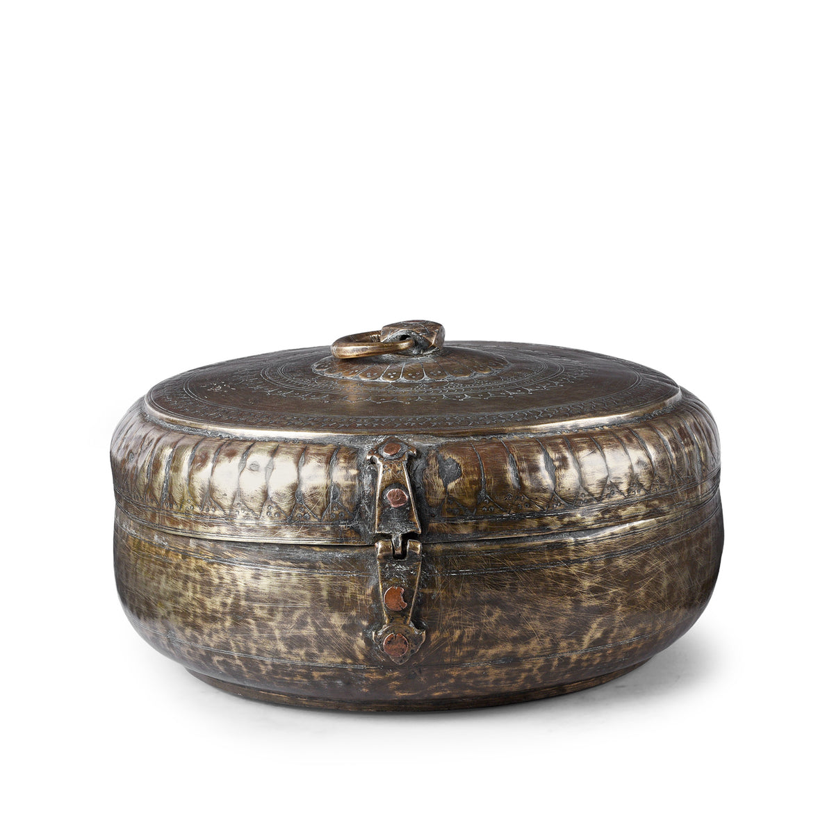 Back Of Antique Indian Brass Chapati Box | Indigo Antiques