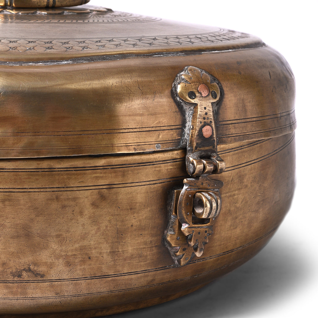 Front Detail Of Brass Indian Chapati Box - 19th Century | Indigo Antiques