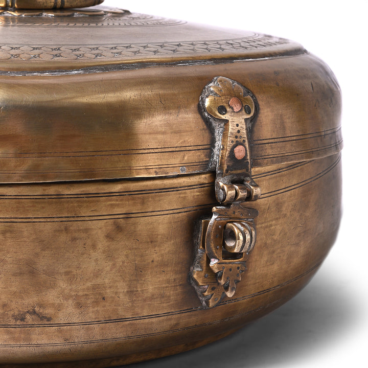 Front Detail Of Brass Indian Chapati Box - 19th Century | Indigo Antiques
