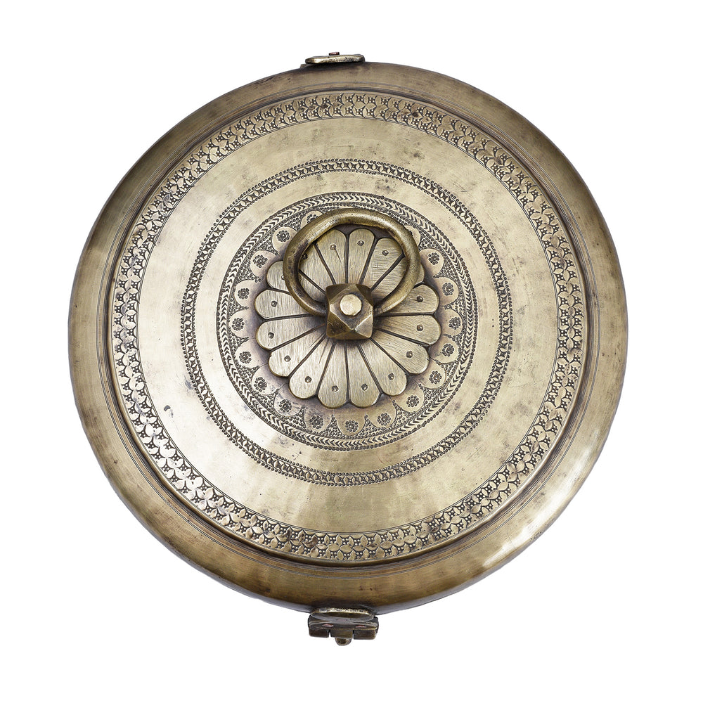 Top Down View Of Antique Indian Exceptionally Good Brass Chapati Box | Indigo Antiques