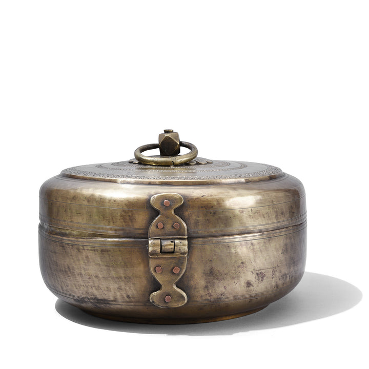 Rear View Of Antique Indian Exceptionally Good Brass Chapati Box | Indigo Antiques