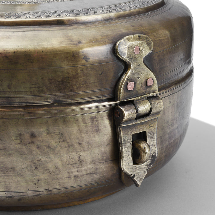 Latch Detail From Antique Indian Exceptionally Good Brass Chapati Box | Indigo Antiques