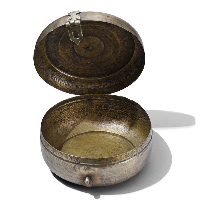 Interior Of Antique Indian Exceptionally Good Brass Chapati Box | Indigo Antiques