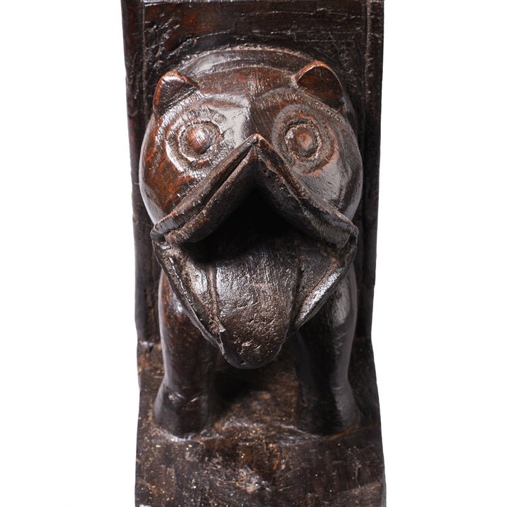 Tiger Detail From Antique Carved Indian Tiger Juicer From Banswara | Indigo Antiques