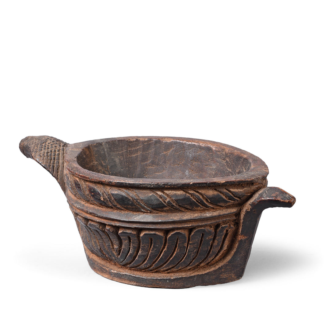 Rear View Of Antique Indian Carved  Opium Grinder | INDIGO ANTIQUES