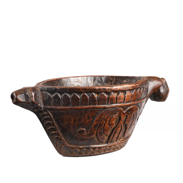 Angled View Of Antique Indian Opium Grinder (Kharal) From Rajasthan | INDIGO ANTIQUES