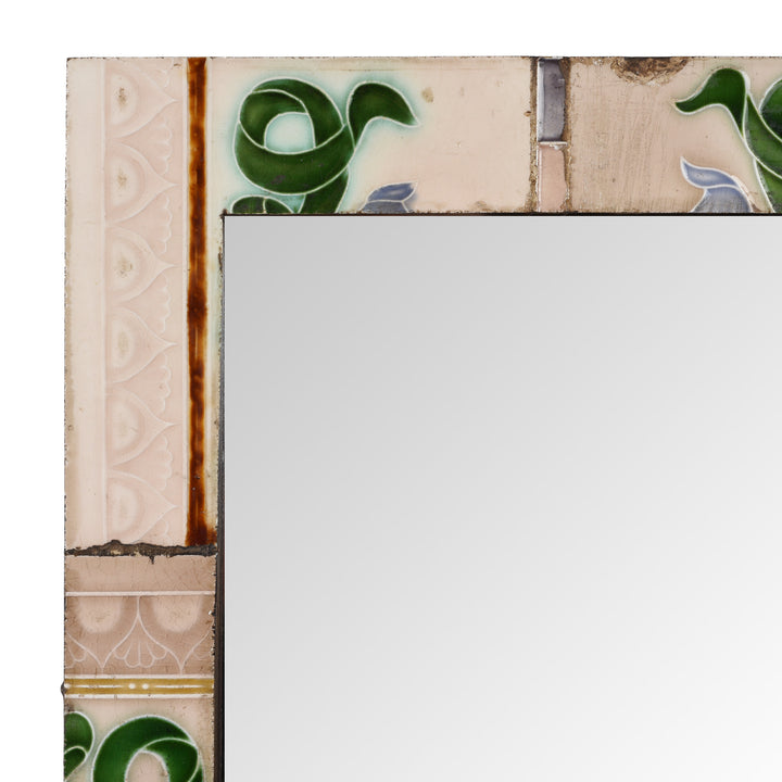 Corner Detail From Mirror Made From Old Japanese Ceramic Tiles | Indigo Antiques