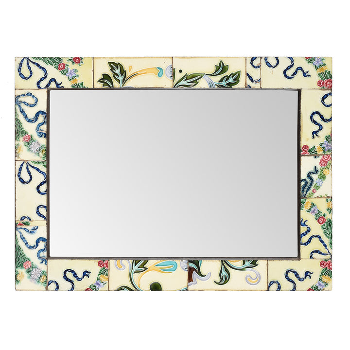 Landscape View Of Mirror Made From Old Japanese Ceramic Tiles | Indigo Antiques