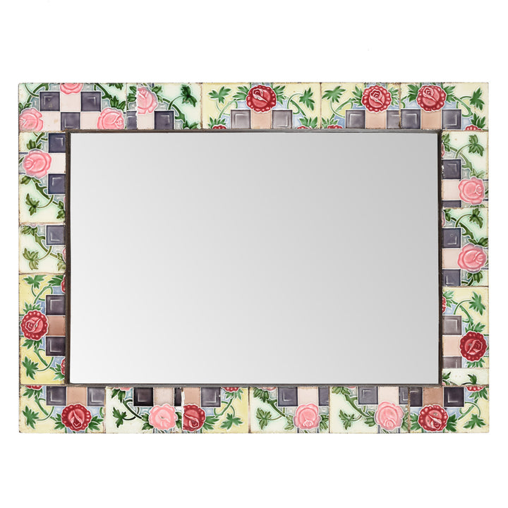 Landscape View Of Mirror Made From Old Japanese Ceramic Tiles | Indigo Antiques