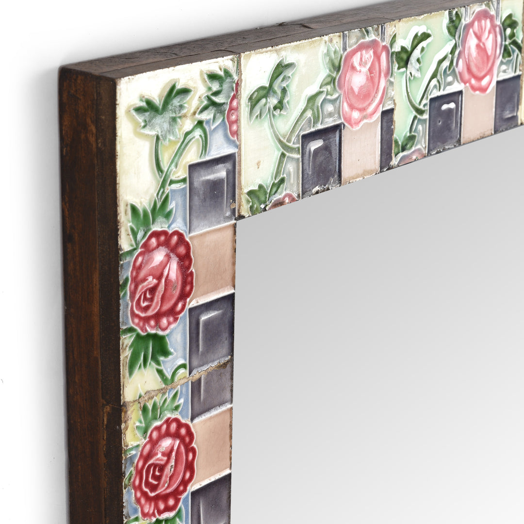 Depth VIew Of Mirror Made From Old Japanese Ceramic Tiles | Indigo Antiques