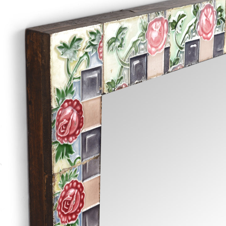 Depth VIew Of Mirror Made From Old Japanese Ceramic Tiles | Indigo Antiques
