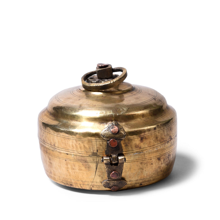 Back Of Indian Brass Chapati Box - Ca 1920 | Indigo Antiques