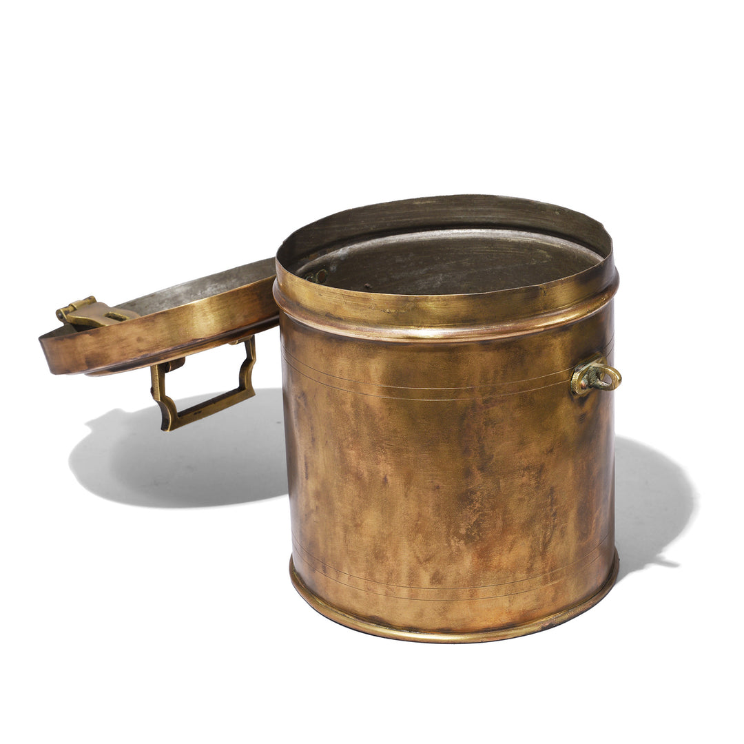Interior Of Vintage Brass Food Caddy From Bombay - Ca 1920 | Indigo Antiques