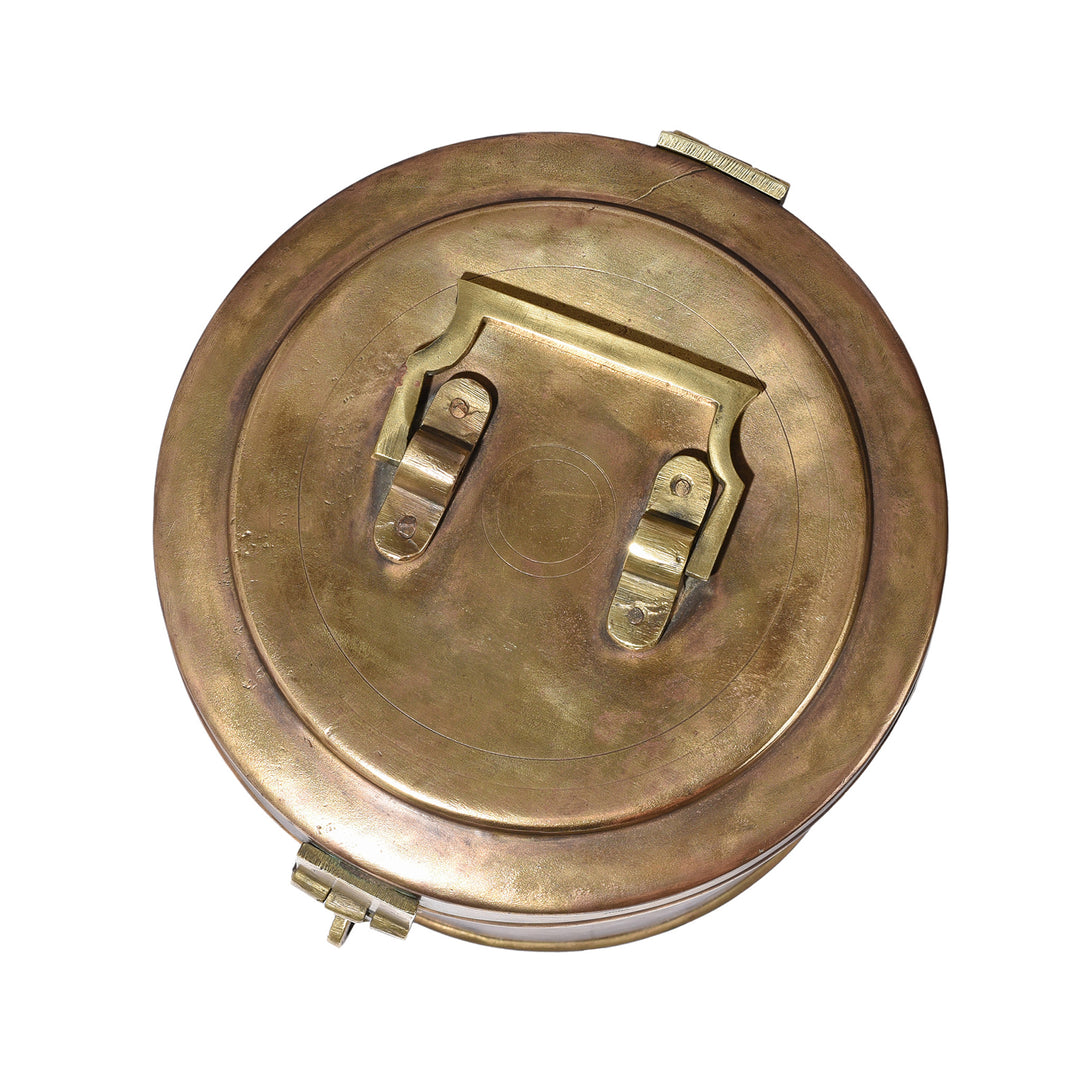 Top Down View Of Vintage Brass Food Caddy From Bombay - Ca 1920 | Indigo Antiques