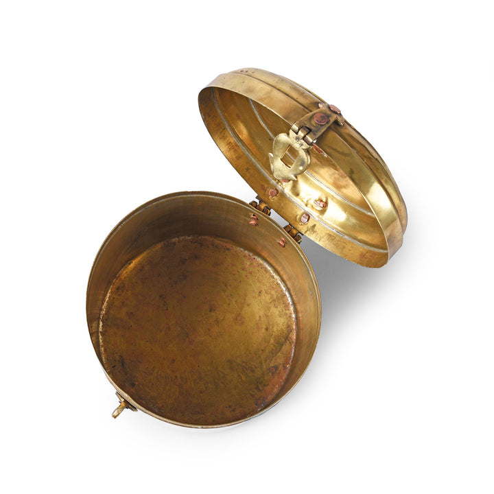 Interior Of Vintage Indian Brass Food Caddy From Bombay | Indigo Antiques