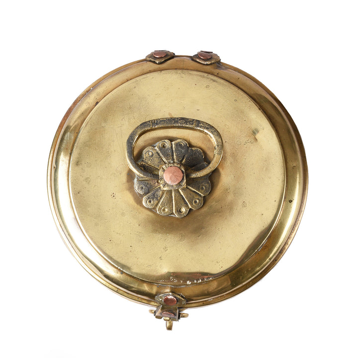Top Down View Of Vintage Indian Brass Food Caddy From Bombay | Indigo Antiques