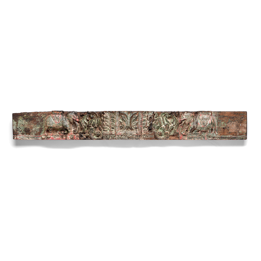 Antique Carved Teak Elephant Lintel Panel From Gujarat | Indigo Antiques