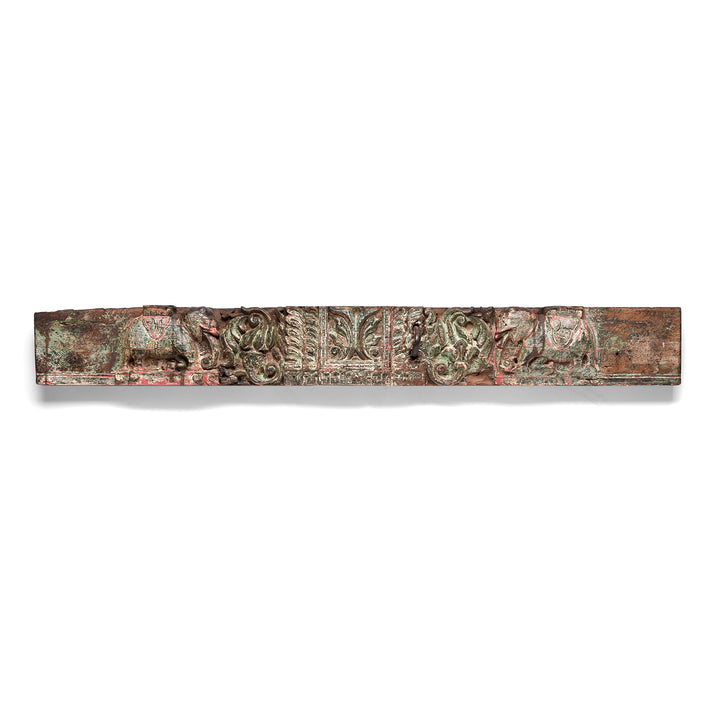 Antique Carved Teak Elephant Lintel Panel From Gujarat | Indigo Antiques