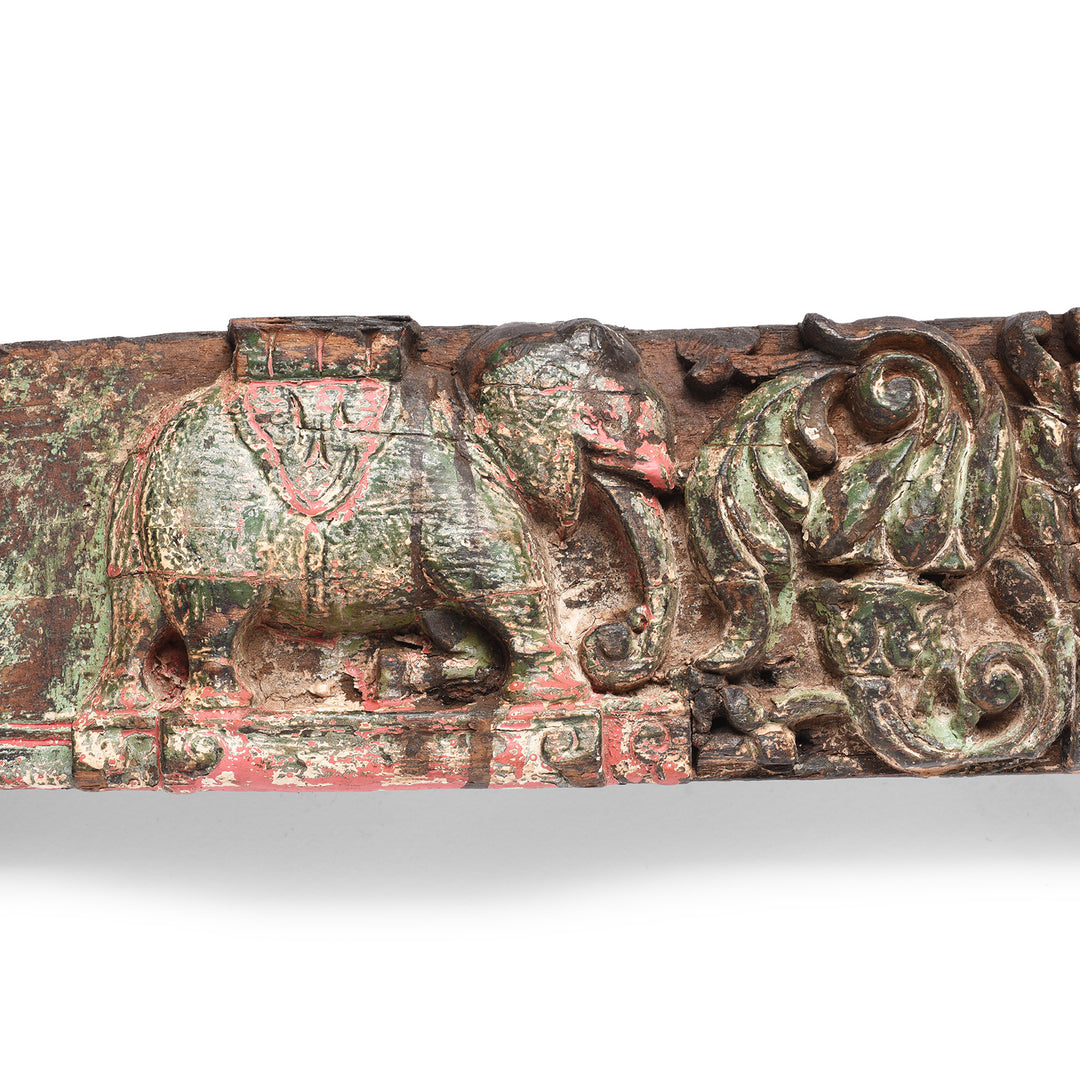 Elephant Detail From Antique Carved Teak Elephant Lintel Panel From Gujarat | Indigo Antiques