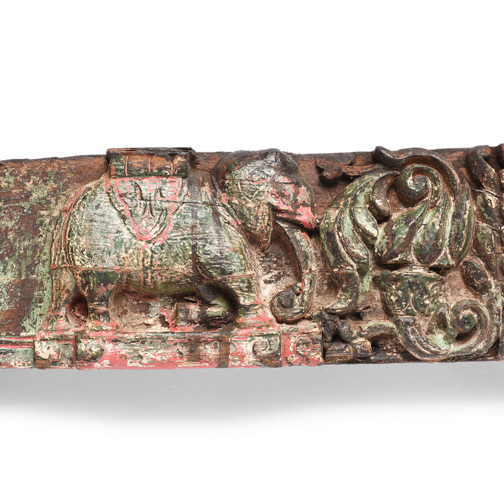 Elephant Detail From Antique Carved Teak Elephant Lintel Panel From Gujarat | Indigo Antiques