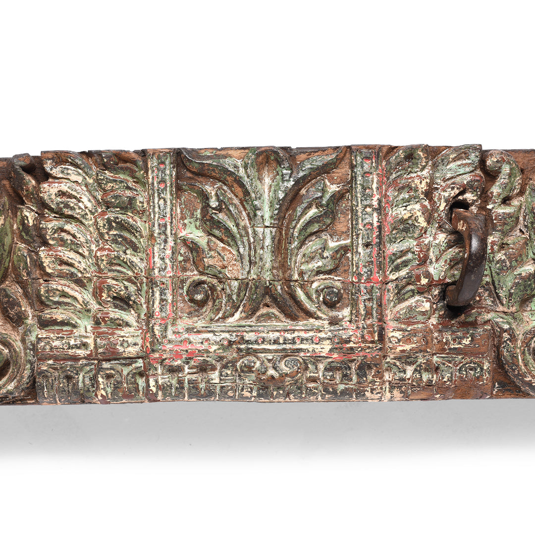 Central Carving Detail From Antique Carved Teak Elephant Lintel Panel From Gujarat | Indigo Antiques