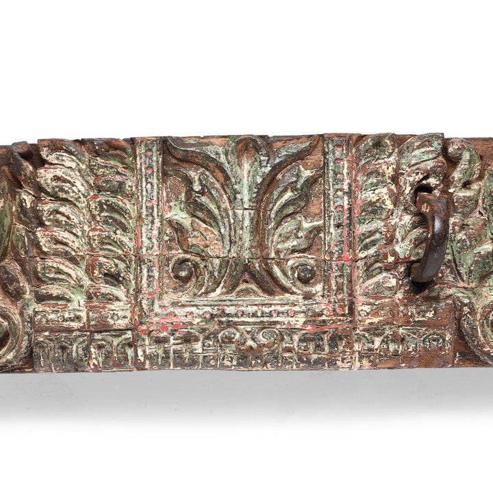 Central Carving Detail From Antique Carved Teak Elephant Lintel Panel From Gujarat | Indigo Antiques