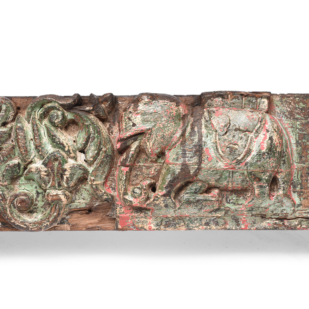 Elephant Carving Detail From Antique Carved Teak Elephant Lintel Panel From Gujarat | Indigo Antiques
