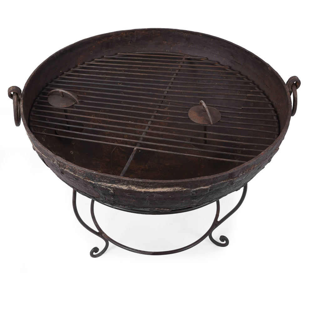 Grill View Of Old Indian Original Kadai Fire Bowl | Indigo Antiques