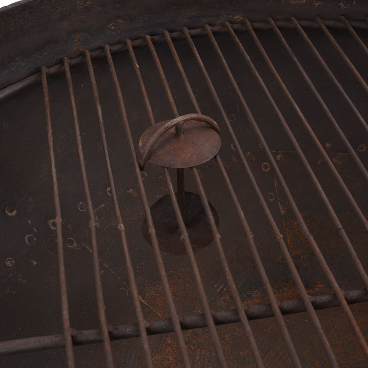 Antique Indian Kadai Fire Bowl With Grill On Stand Hand Forged Iron Rajasthan 1920s