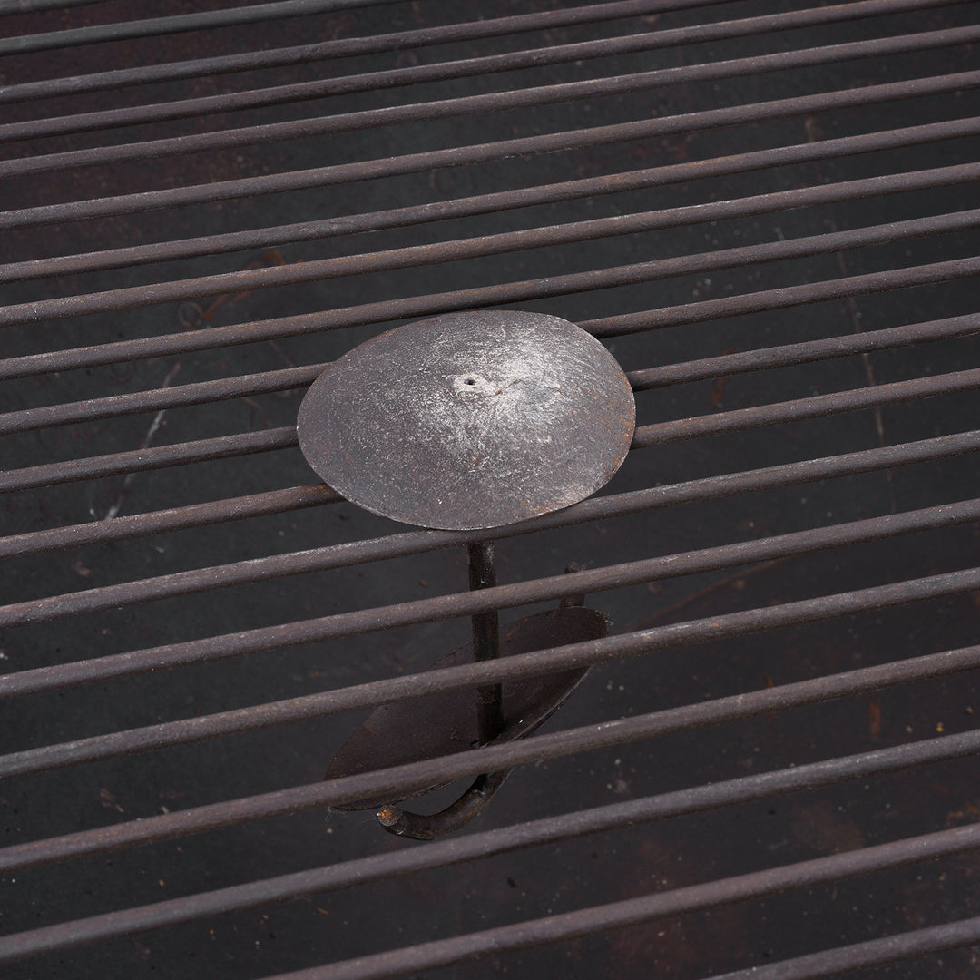 Grill Handle Detail From Antique Indian Kadai Fire Bowl With Grill On Stand Hand Forged Iron Rajasthan 1920s