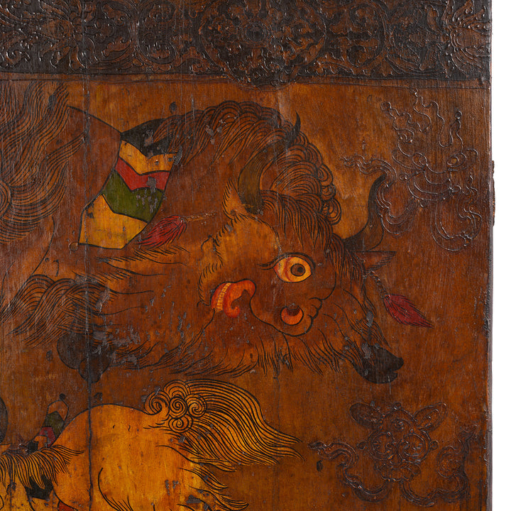 Yak Detail From Vintage Tibetan Yak Door With Original Paint | Indigo Antiques