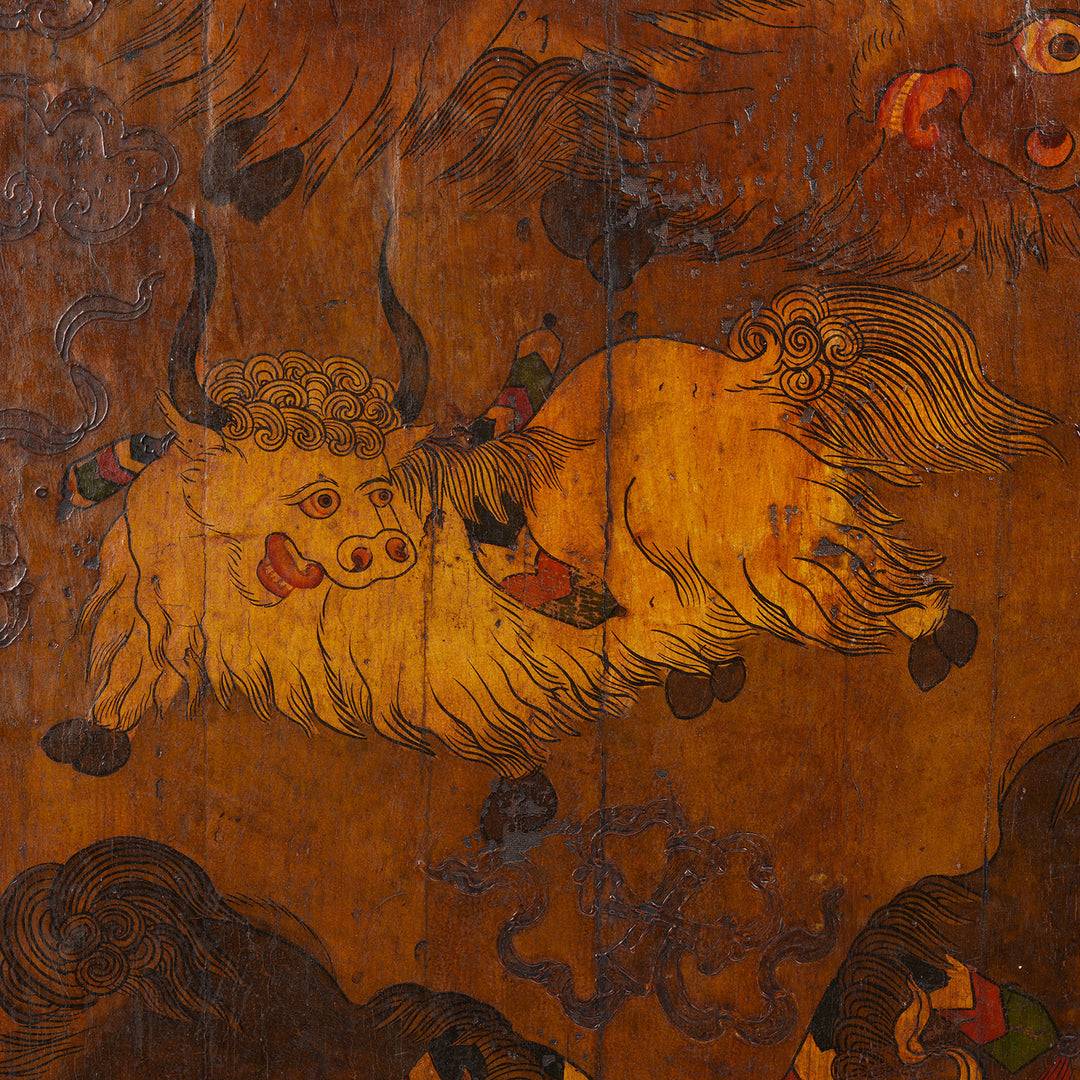 Yak Detail From Vintage Tibetan Yak Door With Original Paint | Indigo Antiques