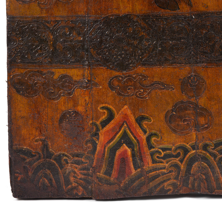 Corner Detail From Vintage Tibetan Yak Door With Original Paint | Indigo Antiques