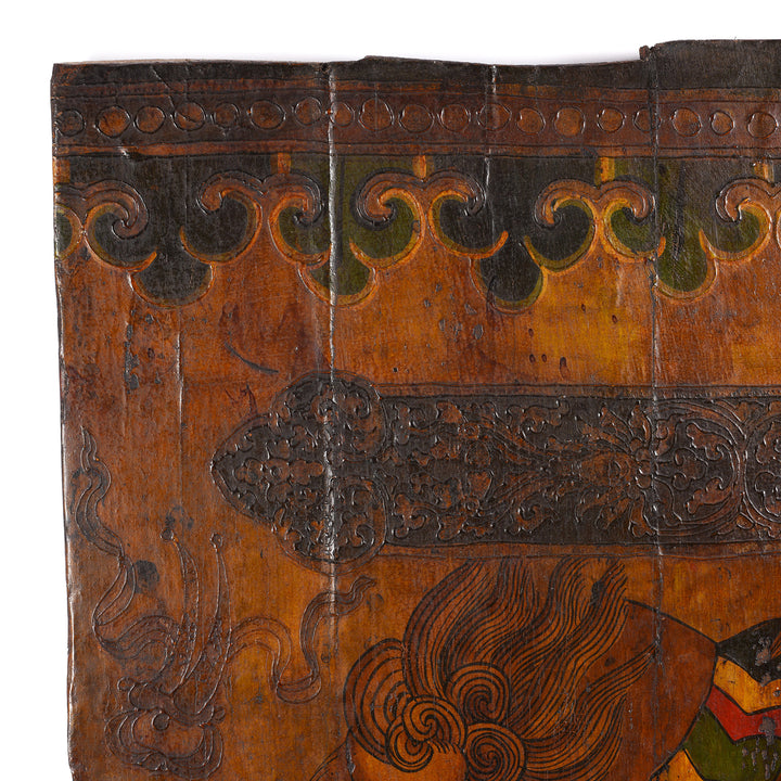 Corner detail From Vintage Tibetan Yak Door With Original Paint | Indigo Antiques