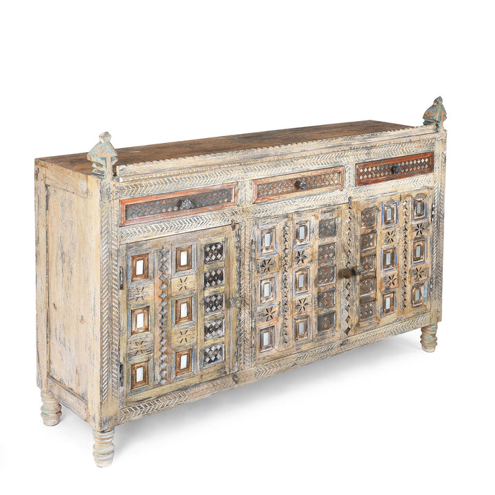 Angled View Of Long Damchiya Sideboard From Kutch | Indigo Antiques