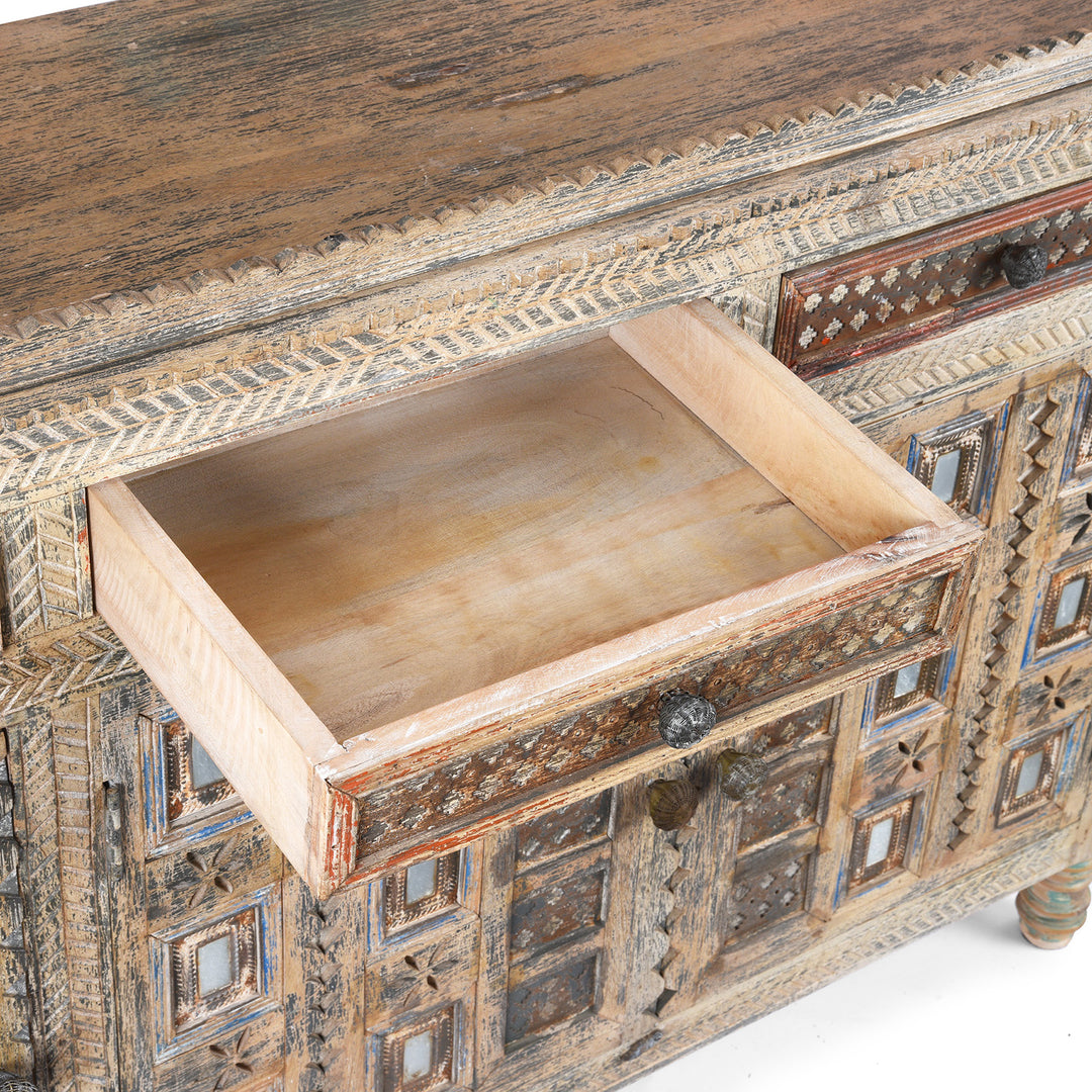 Drawer Interior Of Long Damchiya Sideboard From Kutch | Indigo Antiques
