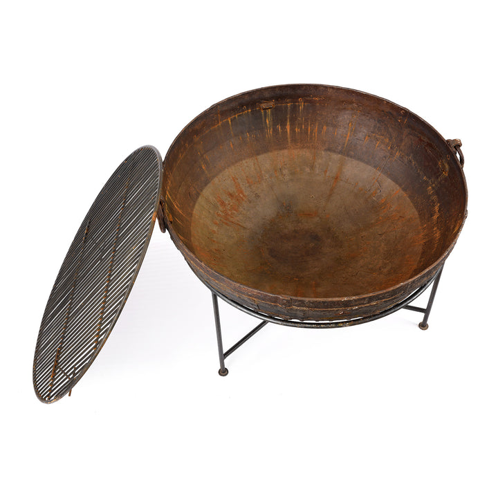 Top Down View Of Old Indian Original Kadai Fire Bowl - 90cm diameter | Indigo Antiques
