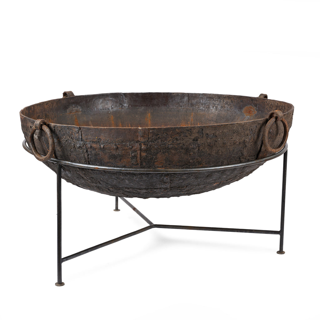 Old Kadai Fire Bowl on Stand - Ca 1920 - 112cm