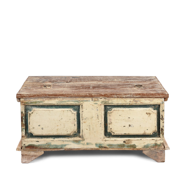 Back Of Carved Blanket Chest Made From Reclaimed Painted Teak | Indigo Antiques