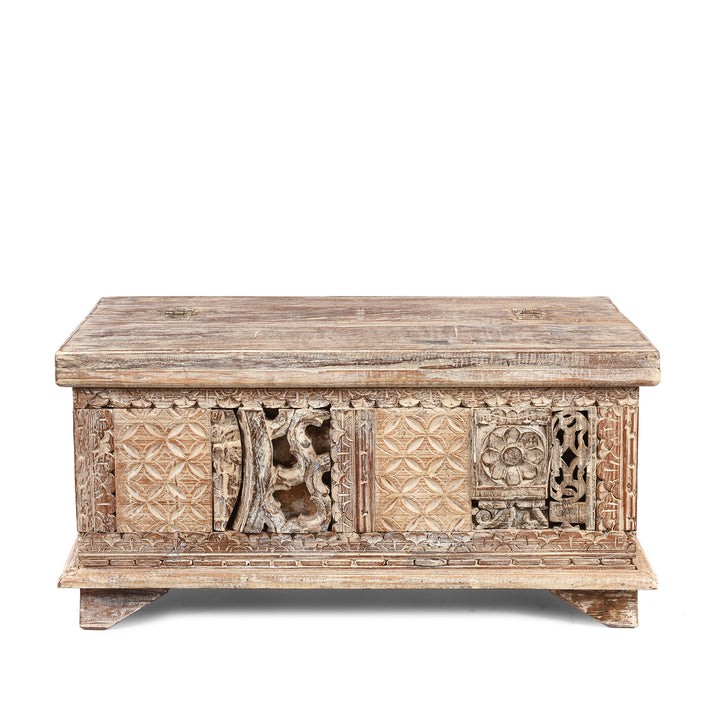Carved Blanket Chest Made From Reclaimed Painted Teak | Indigo Antiques