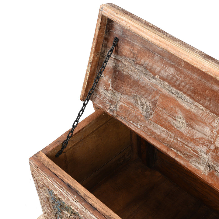Chain Detail From Carved Blanket Chest Made From Reclaimed Painted Teak | Indigo Antiques