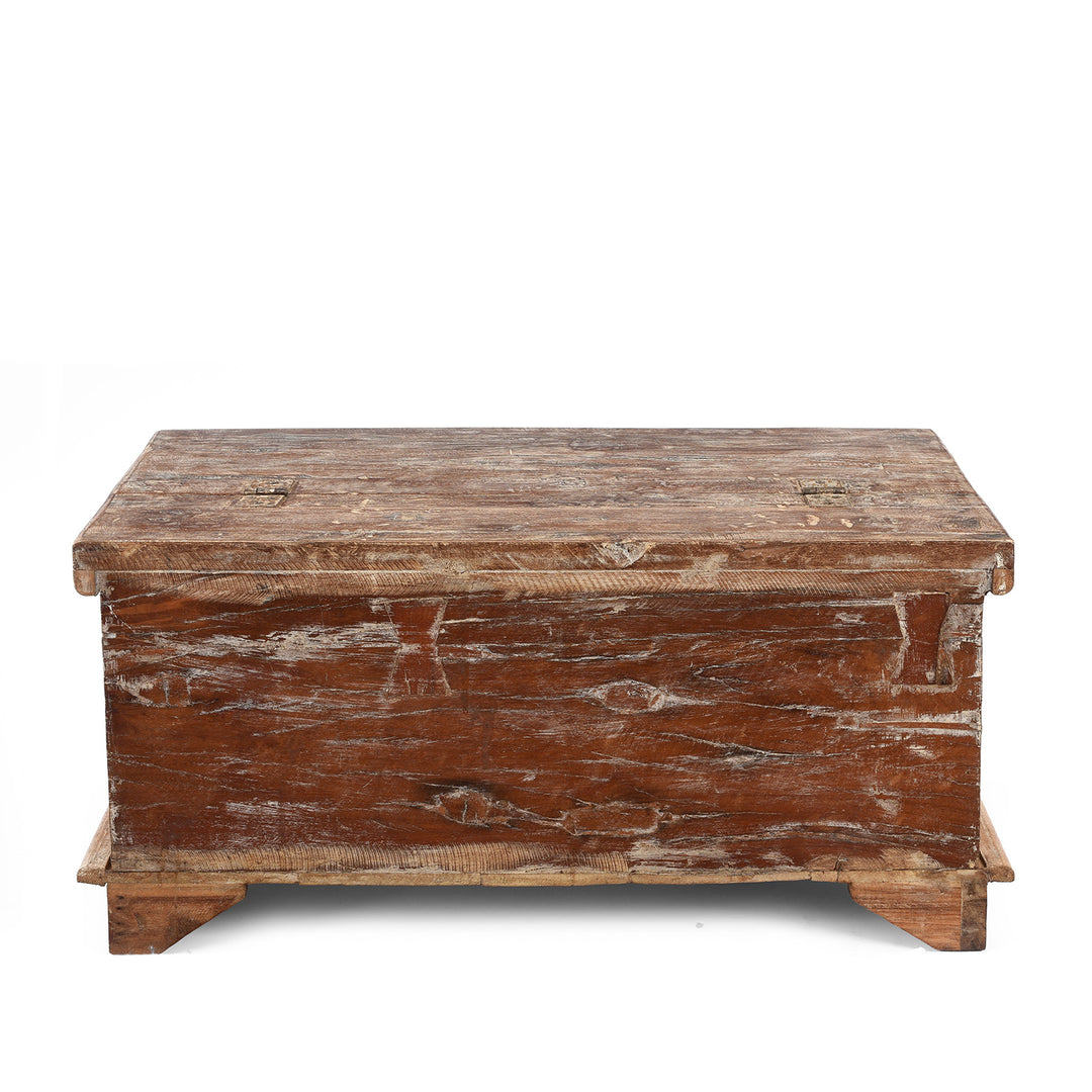Back Of Carved Blanket Chest Made From Reclaimed Painted Teak | Indigo Antiques