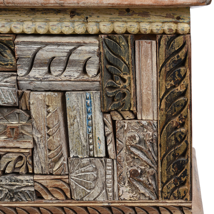 Detail From Reclaimed Teak & Printing Block Blanket Chest With Painted Finish | Indigo Antiques