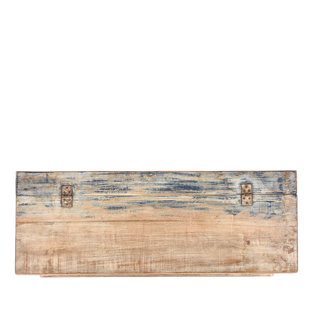 Top Down View Of Reclaimed Teak & Printing Block Blanket Chest With Painted Finish | Indigo Antiques