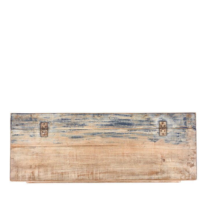 Top Down View Of Reclaimed Teak & Printing Block Blanket Chest With Painted Finish | Indigo Antiques