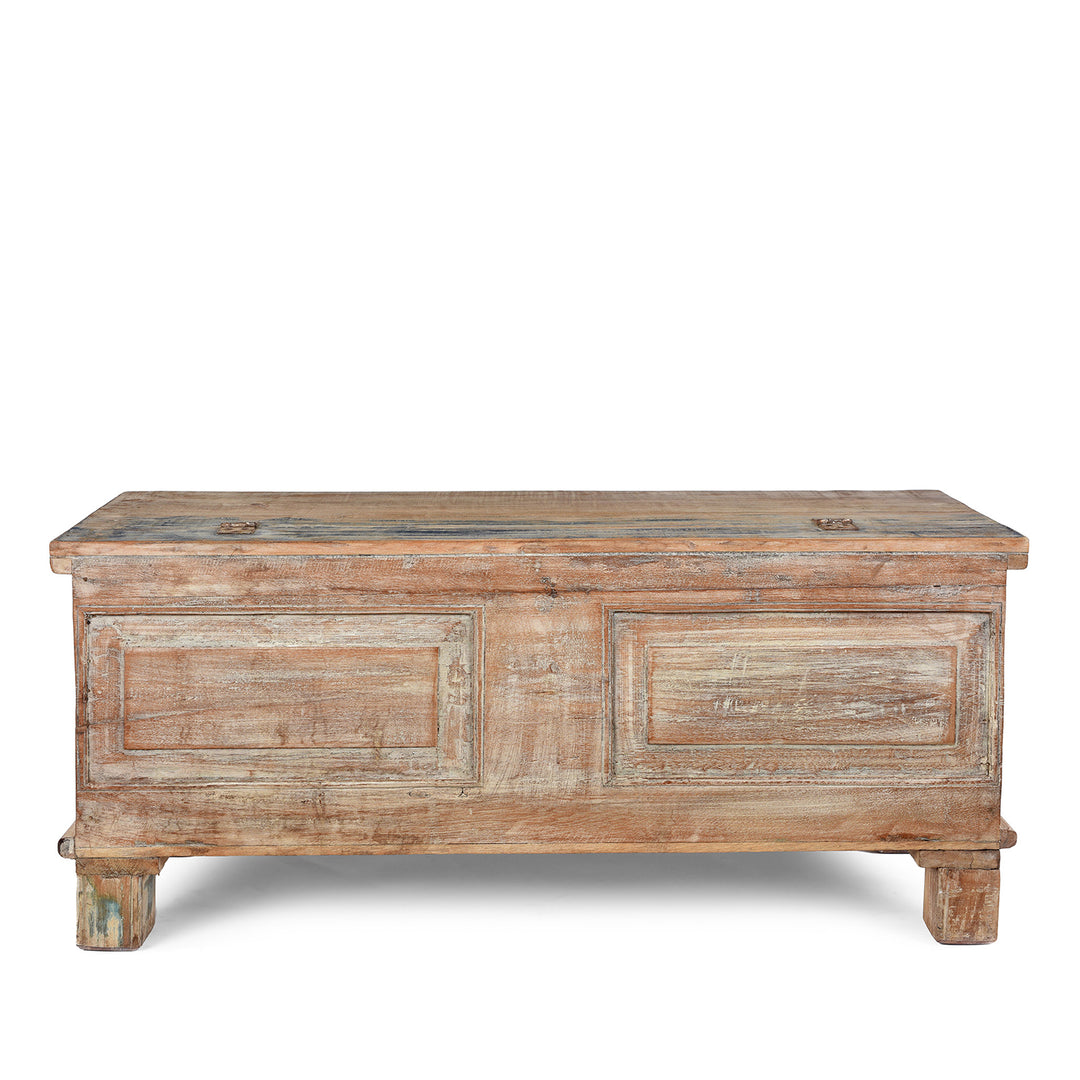 Back View Of Reclaimed Teak & Printing Block Blanket Chest With Painted Finish | Indigo Antiques