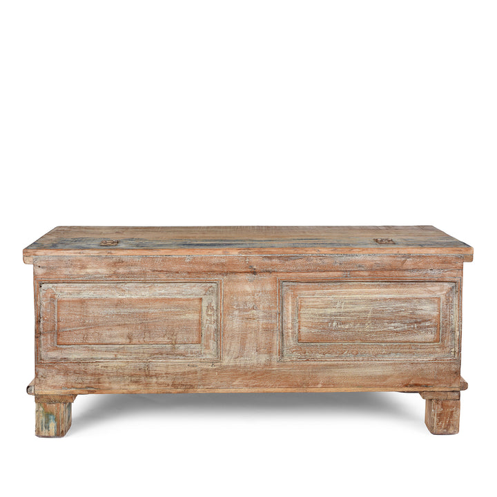 Back View Of Reclaimed Teak & Printing Block Blanket Chest With Painted Finish | Indigo Antiques