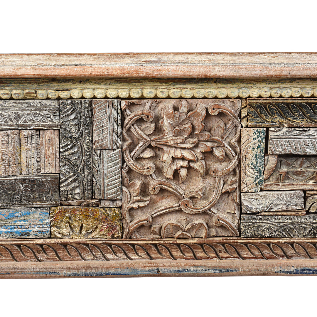 Detail From Reclaimed Teak & Printing Block Blanket Chest With Painted Finish | Indigo Antiques