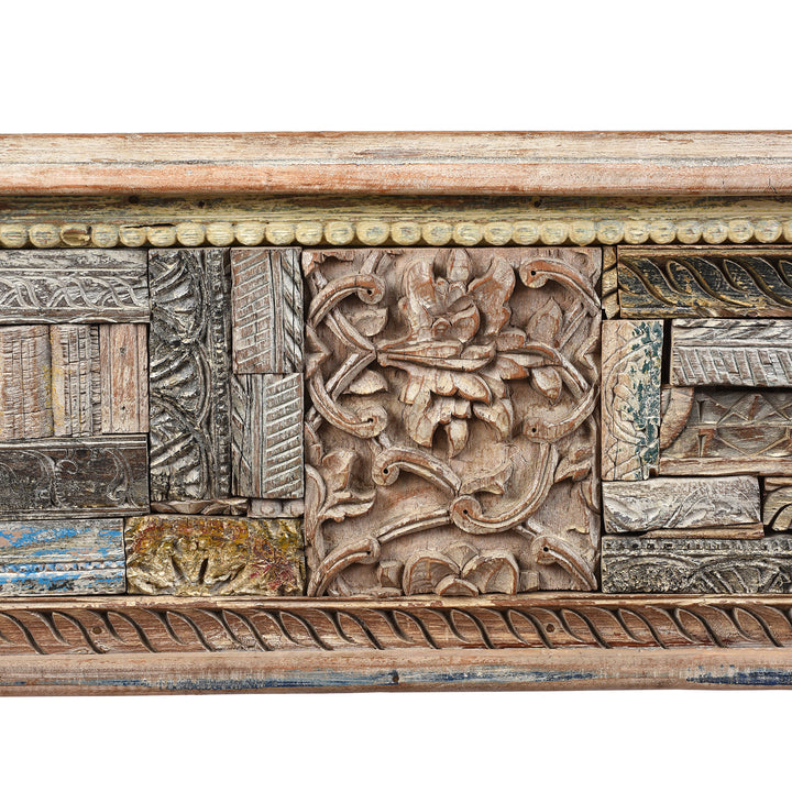 Detail From Reclaimed Teak & Printing Block Blanket Chest With Painted Finish | Indigo Antiques