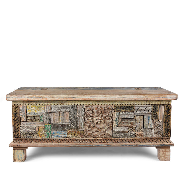 Reclaimed Teak & Printing Block Blanket Chest With Painted Finish | Indigo Antiques
